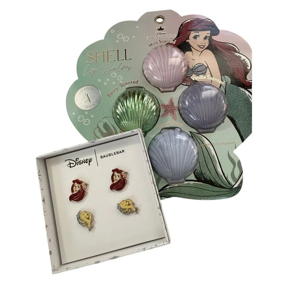 Disney Ariel BaubleBar Earrings &‎ Shell Lip Balm Set Little Mermaid Bundle